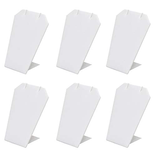 MOOCA 6 Pcs Set Mini White Faux Leather Earring Stand Necklace Chain and Pendant Display Stand, Mini Jewelry Display Holder Stand, Jewelry Showcase, 3 1/4 in Height - color: 2) White Faux Leather