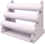ChezMax Triple Tier Jewery Display Removable Bracelet Holder Jewelry Stand Necklace Stand Jewelry Towers and Watch Holder for Home Organization - color: A- White PU Leather