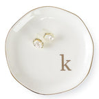 HOME SMILE Initials Ring Dish Jewery Tray with Personalized K-Monogrammed Engagement Wedding Gifts for Friends,Sister,Birthday Christmas Gifts for Women,Ceramic White - style: k