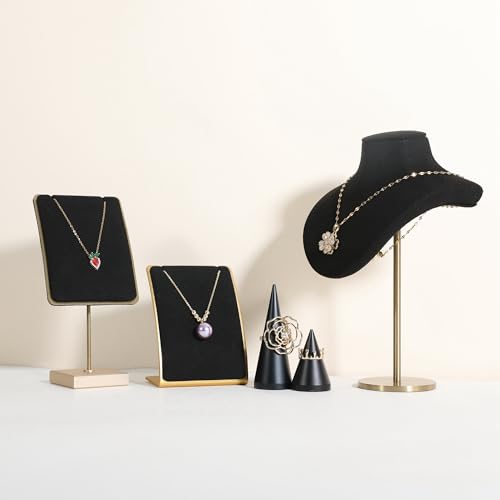 GemeShou Black Necklace display stand, Velvet Jewelry necklace display holder for selling, small metal earring neck storage organizer, online jewelry photography props【Black】 - color: black