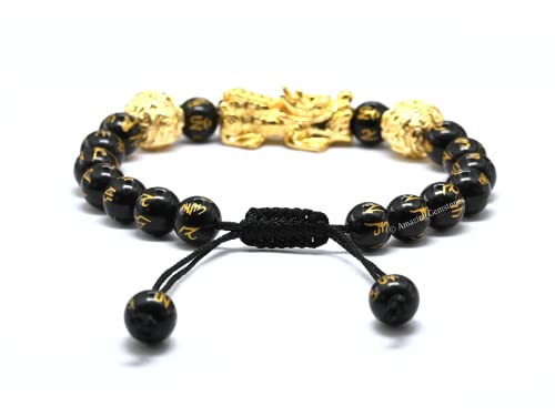 Amazing Gemstone Black Obsidian Pixiu Bracelet for Women Men's Gifts - Protection Healing Crystal Bracelet - 8mm Gemstone Beaded Adjustable Bracelet Pulseras Para Hombres Mujer Stocking Stuffers - color: Black Obsidian (Pixiu)