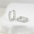 Me&Hz Gold Huggie Earrings Small Huggie Hoop Earrings for Women 14K Gold Plated Hypoallergenic Cubic Zirconia Huggies Mini Silver Hoop Earring for Women - color: Square - CZ, Silver