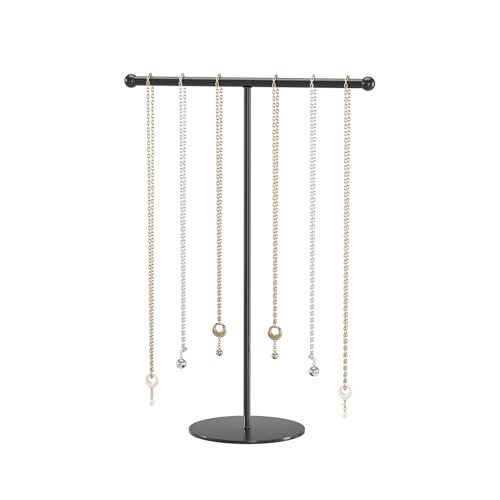 Metal T-Bar Necklace Holder Stand, Necklace Hanging Display Stand, Tabletop Jewelry Organizer Stand for Necklace Bracelet Earring Display (Black With Metal Base) - color: Black, size: Round Metal Base