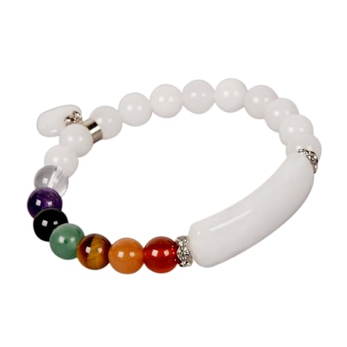Justinstones Gem Semi Precious Gemstone Love Heart Charm Stretch Beaded Bracelet Unisex - color: White Jade(7 Chakra)