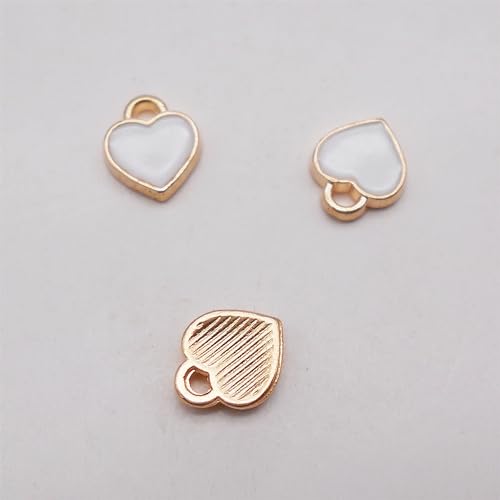 200 pcs Tiny Heart Enamel Charm Gold Plated Alloy Love Pendant Bracelet Earring Keychain Jewelry Crafts 6x8mm - color: White