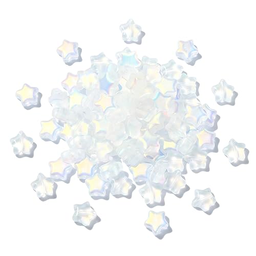 UR URLIFEHALL 100 Pcs Spray Painted Glass Star Beads AB Color Plated Frosted Glass Beads for Earring Bracelet Necklace DIY Craft Making - color: 100pcs-8x8.5x4mm-frosted white smoke glass star