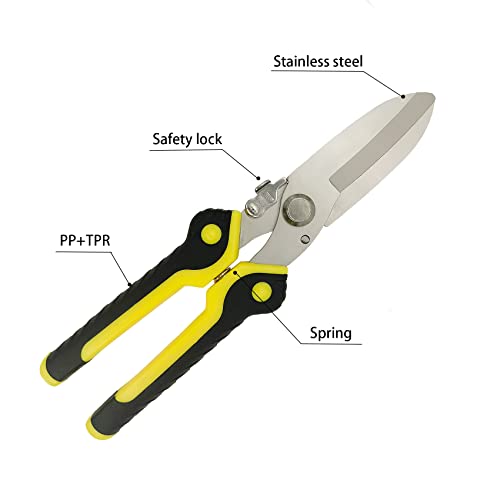 TOOLMAK Aviation Tin Snips Heavy Duty Metal Cutter, Straight Shears with Stainless Steel Blade & Comfort Grips, Multifunction Cutting of Branches, Cable Wires, Thin Iron, 9 Inch - size: 9 Inch Straight Snips