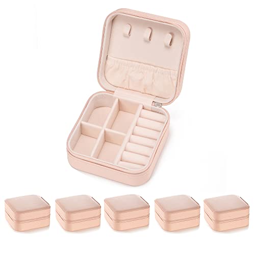 5pack/PU Leather Travel Jewelry Case, Mini Jewelry Box, Small Jewelry Organizer Portable Display Jewelry Storage Case for Rings Earrings Necklace Bracelet Bangle, for Girls Women (Pink) - color: J5 - Pink