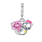 925 sterling silver Bead Charm for Pandora bracelets and Necklaces - Cute Heart Animal Ocean Pendant Bead Charms with Cubic Zirconia Mother's Day Jewelry Making DIY Gifts for Women Wife/Girlfriend - color: Playful Kitten Charm