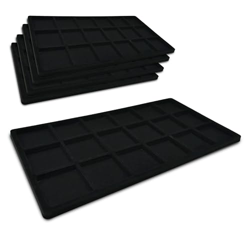 Novel Box 5 Pack 18-Slot Black Liner Jewelry Storage Tray Inserts 14.75x8.25x1 Inches - Jewelry Organizer Pad for Drawers & Store Displays - Jewelry Display Pads for Rings Earrings & Pendants - color: Black, size: 18-slot Inserts