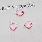 200 pcs Tiny Heart Enamel Charm Gold Plated Alloy Love Pendant Bracelet Earring Keychain Jewelry Crafts 6x8mm - color: Pink