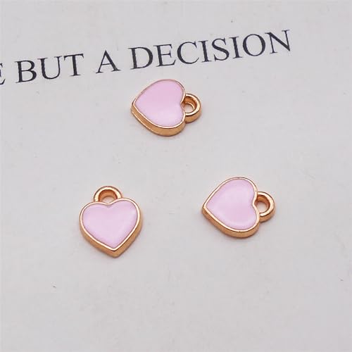 200 pcs Tiny Heart Enamel Charm Gold Plated Alloy Love Pendant Bracelet Earring Keychain Jewelry Crafts 6x8mm - color: Pink