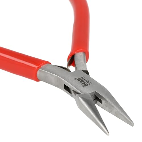 The Beadsmith Slim Line Chain Nose Pliers, 4.75 inches (120mm) with Polished Steel Head, red PVC Comfort Grip Handle with Double-Leaf Spring, Tool for Jewelry Making