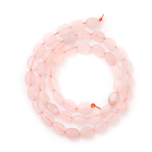 6×8mm Natural Rose Quartz Gemstone Loose Beads Flat Oval Healing Crystal Loose Stone Beads for Jewelry Necklace Bracelet Earring Craft - color: Rose Quartz