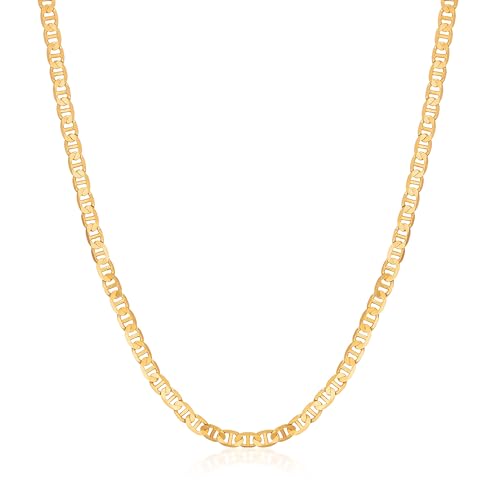Barzel 18K Gold Plated Mariner Chain Necklace for Women, Flat Marina - Made in Brazil - color: 4.5MM Gold, size: 18 Inches