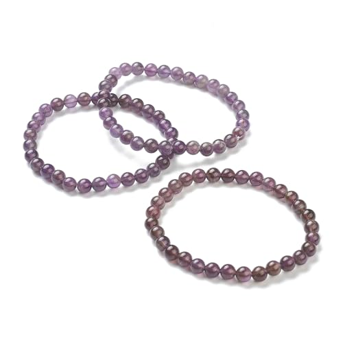 Elecrelive Glass Round Beaded Bracelet Set Clay Beaded Bracelets Stretch Bracelets - color: Amethyst-Quartz