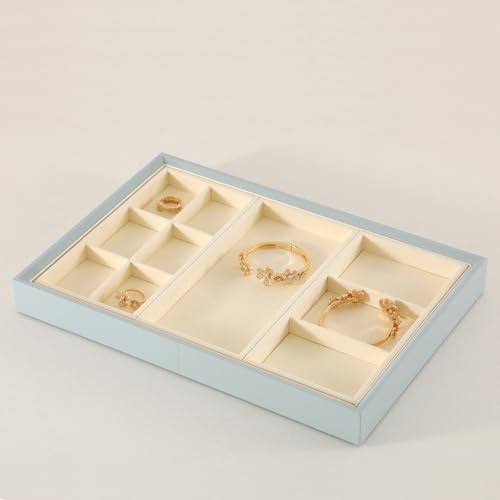 Dark Blue Jewelry Display Tray Ring Necklace Earring Bangle Organizer Multifunctional Storage Case for Jewelry Showcase (Long Empty Tray(beige)) - color: 22-Bracelet Chain Tray