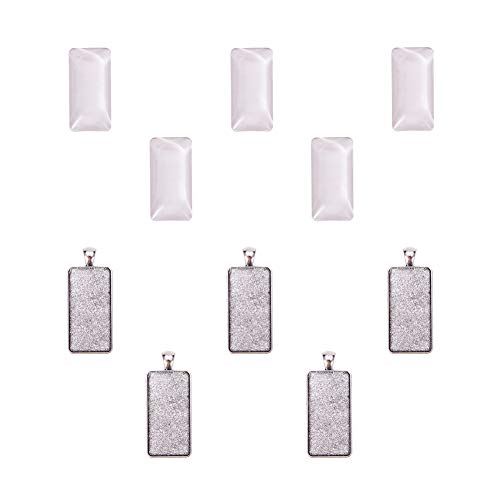 PH PandaHall 5 Sets Pendant Makings - 5pcs Rectangle Antique Silver Alloy Charms Trays Bezel Settings and 5pcs Glass Cabochon Dome Tiles Cameo for Valentine Wedding Bouquet Graduation Photo Charm - color: Antique Silver Rectangle - 5 Sets