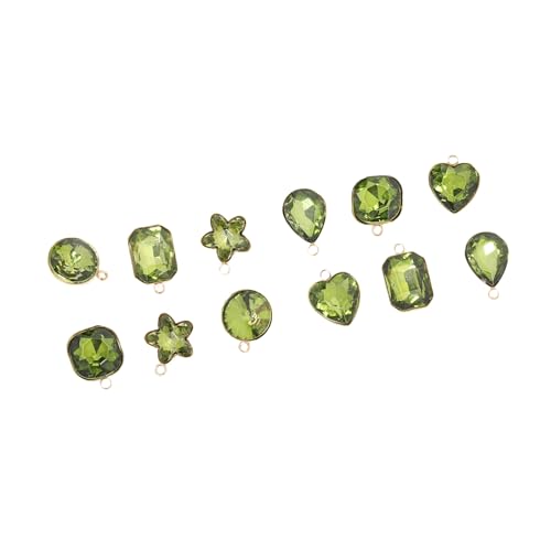 Song Xi Red Shape Random Charms For Jewelry Making Clear Crystal Charms Pendants Bracelets Necklace Earrings Bulk Keychain Arts And Crafts Diy Birthday Gifts For Women AB Color 12pcs - color: Random Shapes - Yellowish Green