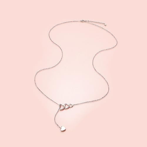 Long Necklace Sterling Silver Larait Bar Y Lariat Long Chain Drop Adjustable Necklace Gift for Her, 30" - style: Long Heart Necklace