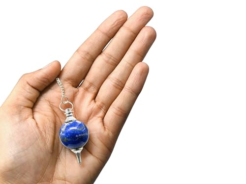 Amazing Gemstone Lapis Lazuli Crystal Ball Pendulum for Divination - Dowsing Pendulum Necklace with Chain and Quartz Bead for Reiki Healing and Crystal Grid Meditation - color: Lapis Lazuli