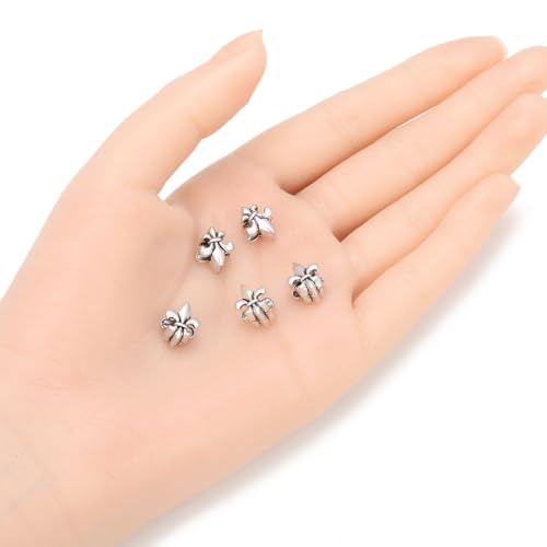 40pcs Fleur De Lis Iris Lily Large Hole Loose Beads (4.5mm Hole) Antique Silver Metal Spacer for DIY Craft Jewelry Making MEC-D5 - size: Fleur De Lis Iris Lily (Style 1)
