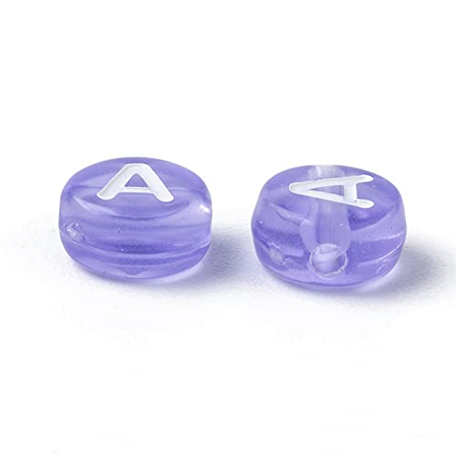 BEEFLYING 1480Pcs Transparent Acrylic Alphabet Beads Flat Round Disc Coin A-Z White Letter Beads Clear Spacer Beads Charms for DIY Friendship Bracelet Souvenir Jewelry Crafts Making(Lilac Color) - color: Lilac
