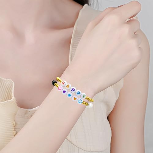 Looconi 1400pcs Colorful Letter Beads Smiley Heart Alphabet Beads 7x4mm White Acrylic for Jewelry Making Bracelet - color: Colorful