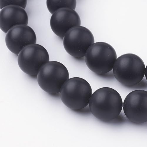 45Pcs Natural Black Agate Bead 8mm Round Natural Gemstone Beads Frosted Spacer Loose Bead for DIY Craft Bracelet Necklace Earrings Jewelry Making Supplies - color: Natural Black Agate-Frosted
