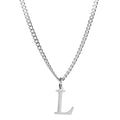 Men’s Minimal Initial Necklace, Stainless Steel Gold Silver Tone 26 Letters Pendant Necklace for Men Women 3.5mm Cuban Chain Waterproof - style: L