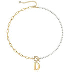 Yoosteel Pearl Initial Necklace for Women, Dainty Pearl Chain Choker Initial Necklaces for Women Toggle Clasp Paperclip Link Chain Necklace Jewelry Gifts - color: Gold, style: D