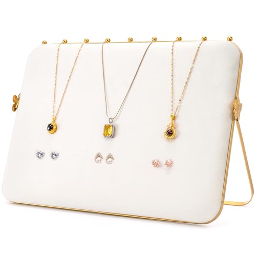 Elsjoy Velvet Necklace Display Stand, Beige & Gold Necklace Jewelry Showcase Holder, Metal Hanging Necklace Organizer Large Necklace Display for Vendors
