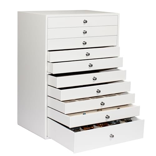 GUKA Large Jewelry Box, Jewelry Case with 10 Drawers for Big and Small Jewelry, Jewelry Storage Organizer for Watch Earrings Necklace Rings Bracelets, Birthday Wedding Gifts, White - color: White, size: 10 Layer-MAX