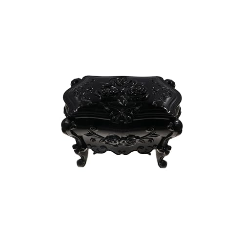 Gothic Jewelry Box With Mirror Decorative Black Rose Flower Jewelry Case, Small Jewelry Organizer for Earrings Rings Necklaces Bracelets, 6.3 Inch Retro Multifunctional Storage Box Make Up Organizer