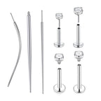 QWALIT Piercing Taper Threadless Insertion Tool - Titanium Labret Pin 16g, 18g, 20g - color: D11 - Silver Threaded+Threadless