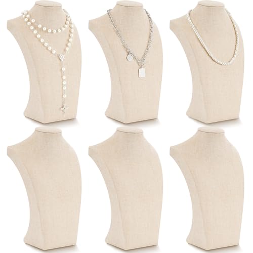 Kigley 6 Pcs Linen Necklace Display Bust Jewelry Holder Necklace Retail Mannequin Display Stand for Jewelry Selling Vendors Shows (11.4 x 6.9 Inch)