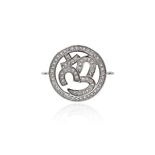 OM Yoga Connector Charm,Micro Pave CZ Stone Necklace Pendant,DIY Bracelet Jewelry Findings 22x17mm 10Pcs (Silver) - color: Silver