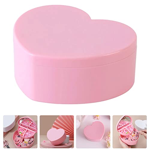 Cabilock 5 Pcs Heart Shaped Jewelry Box for Girls Women, Double Layer Small Jewelry Organizer with Mirror, Portable Travel Case for Earrings Necklaces