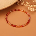 Natural Faceted Crystal Bracelet for Women,4mm Gemstone Round Beads Bracelets Adjustable Stretchy Healing Crystal Beads Bracelets Dainty Jewelry Gift - color: Carnelian