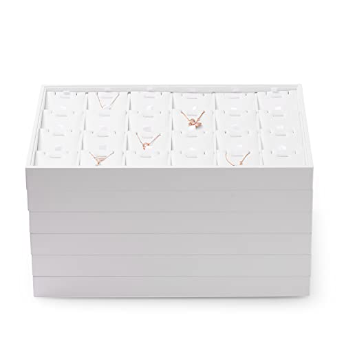 White PU Leather Jewelry Display Tray 24 Grids Pendant Earrings Necklace Organizer Display Showcase Jewelry Storage Tray - size: 24 Grid with insert