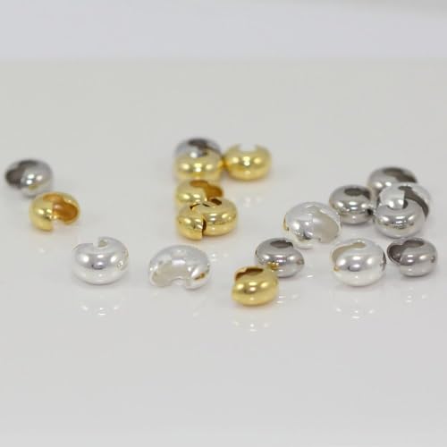 100pcs 4mm (0.16 Inch) Small Crimp Bead Knot Cover End Caps 18K White Gold Plated Copper Brass for DIY Craft Jewelry Making CF108-4 - color: White gold, size: 4mm (0.16 inch) - 100pcs