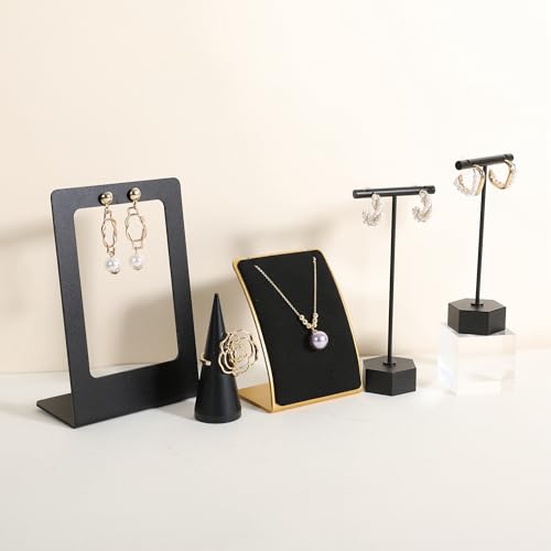 GemeShou Black Necklace display stand, Velvet Jewelry necklace display holder for selling, small metal earring neck storage organizer, online jewelry photography props【Black】 - color: black