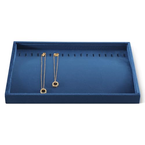 Velvet Jewelry Display Tray For Bracelet Pendant Necklace, Multi-Slot Stackable Storage Tray For Long Chain Jewelries, Drawer Insert Jewelry Organizer (Blue) - color: Blue, size: Multi-Slot Long Chain Tray