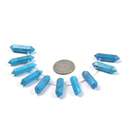 Dyed Turquoise Howlite 32mm Natural Gemstone Hexagonal Wand Jewelry Making Crystal Pointed Chakra Reiki Healing Beads 2mm Hole Drilled(Pack of 10) - color: Dyed Turquoise Howlite