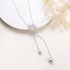 DAOCHONG Long Necklace S925 Sterling Silver Tassel Round Ball Necklace for Women,Snowflake Long Necklace Silver Jewelry Christmas New Year Holiday Gifts for Women Her (Chain adjustable) - style: Snowflake Necklace