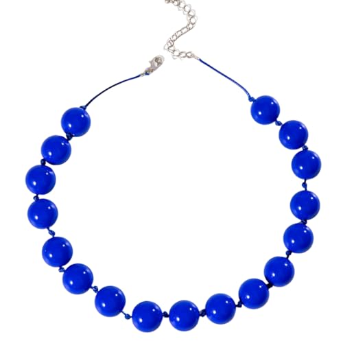 Caiyao Bohemian Colorful Acrylic Round Beaded Choker Necklaces Handmade Adjustable Resin Beads Clavicle Rope Necklace for Women Men Ethnic Costume Party Vacation Jewelry Gifts - color: Blue