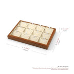 12 Grids Solid Wood Necklace Jewelry Tray Microfiber Bracelet Chain Pendant Drawer Holder With Removable Jewellery Cards for Storage Display (Cream White) - style: 12 Grid with Insert