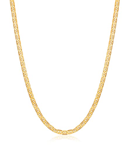 Barzel 18K Gold Plated Mariner Chain Necklace for Women, Flat Marina - Made in Brazil - color: 3.5MM Gold, size: 22 Inches