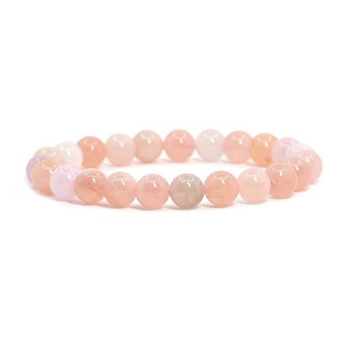 Justinstones Gem Semi Precious Gemstone 8mm Round Beads Stretch Bracelet 7 Inch Unisex - color: Peach Morganite