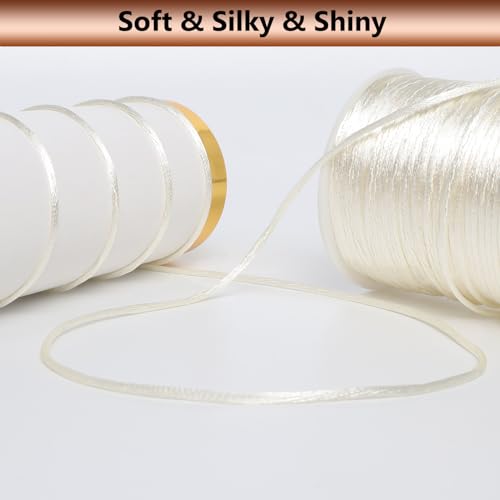 LUSTEMBER 2 mm x 330 Feet Satin Nylon Cord, Silky Smooth Nylon String for Jewelry Making Bracelet Necklaces Beading Thread Rattail Macrame Kumihimo Chinese Knot Craft - size: Cream